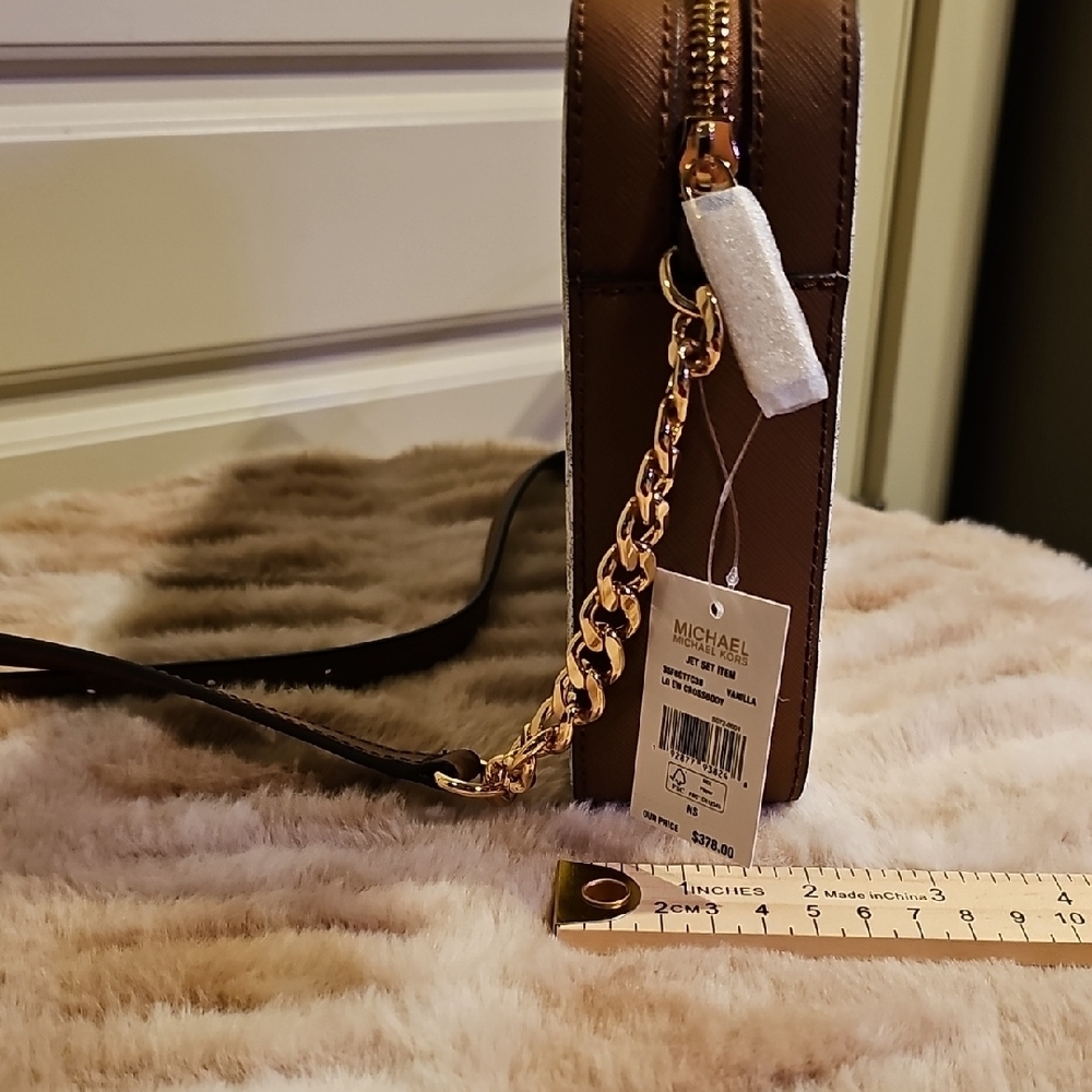 Michael Kors White and Brown MK Jetset Crossbody Bag - Picture 6 of 10